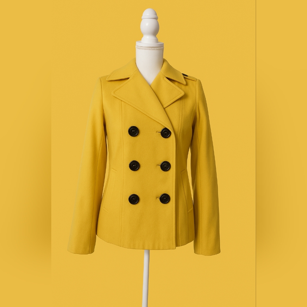 Yellow Double-Breasted Women's Coat